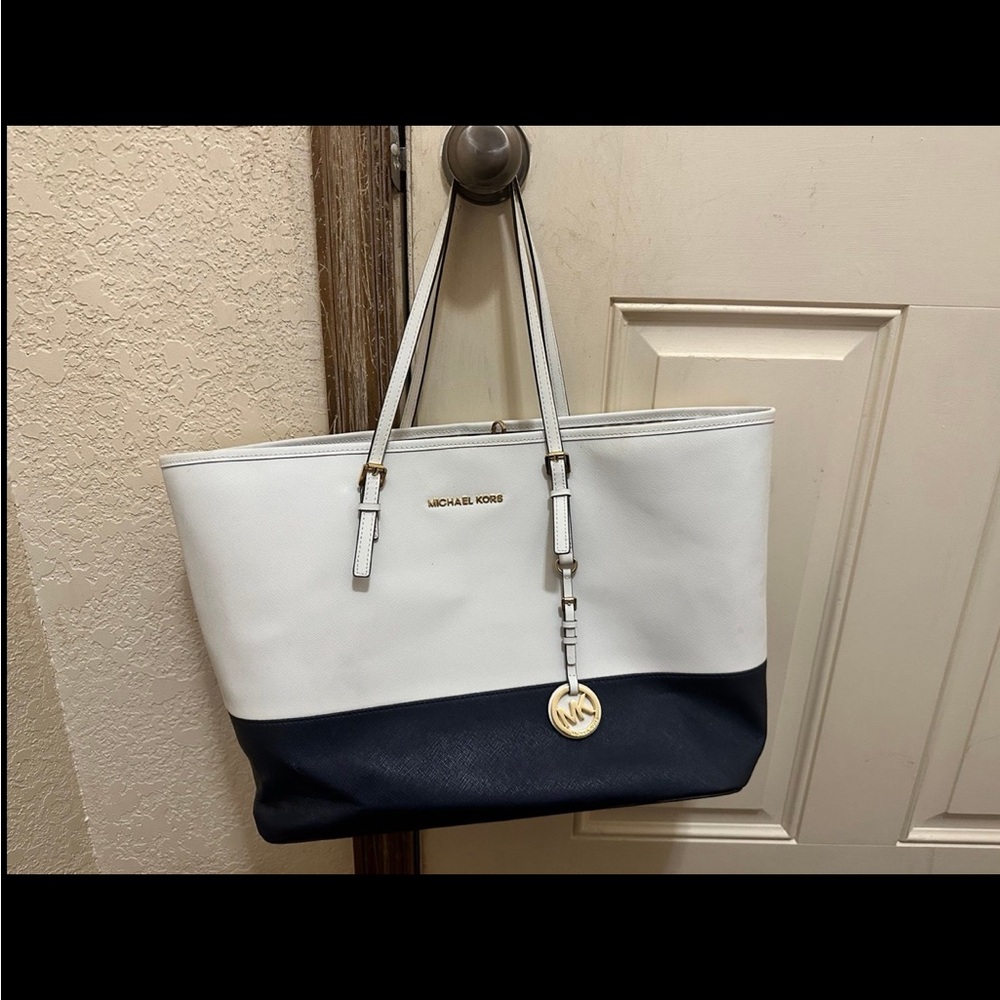 Michael Kors White and Blue Tote Bag